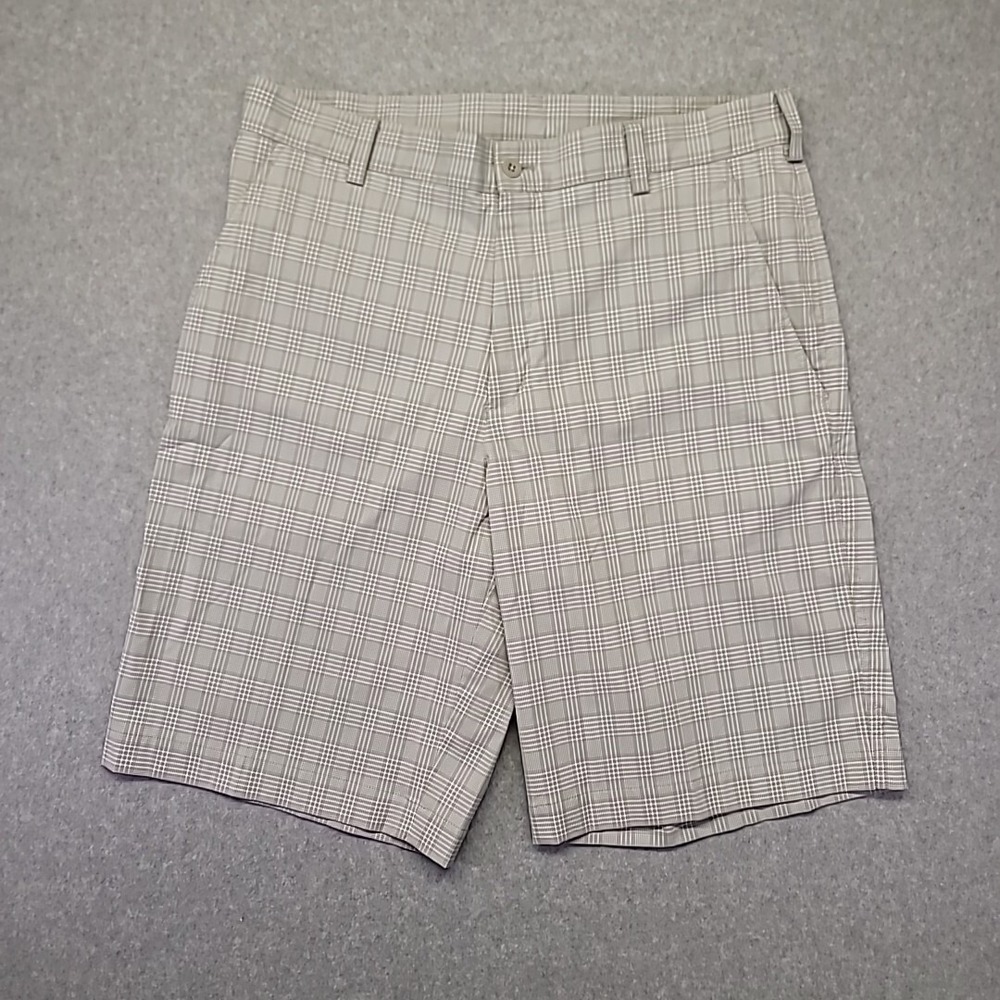 Nike Dri-FIT Golf‎ Shorts Mens 34 Gray Plaid Flat Front Athletic